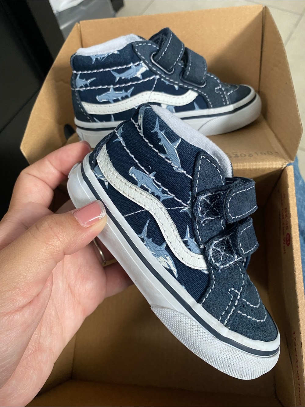 Vans Shark-Print Navy Velcro Skate Toddler Sneakers